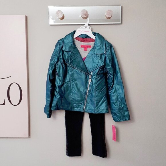NWT Betsey Johnson faux leather jacket, long sleeve t-shirt & leggings bundle - Picture 6 of 16